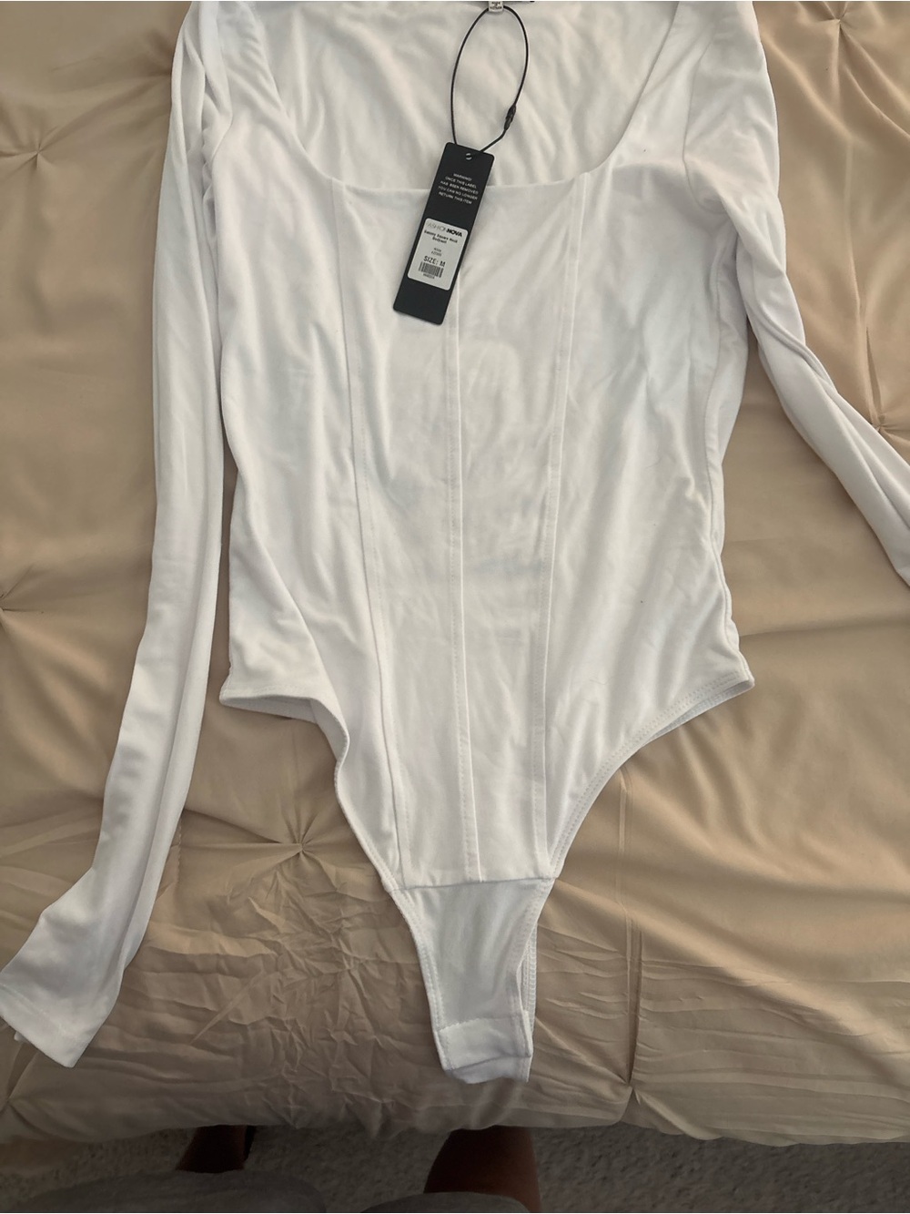 Fashion Nova White Long Sleeve Scoop Neck Bodysuit